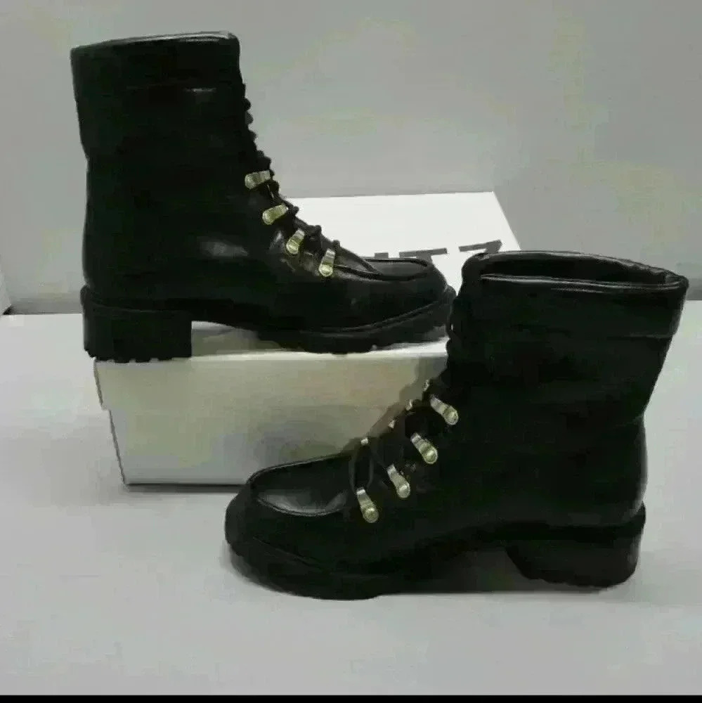 Schutz Women's US 6.5 B Jayne Soft Lightweight Leather Combat Boots Black - Picture 7 of 10
